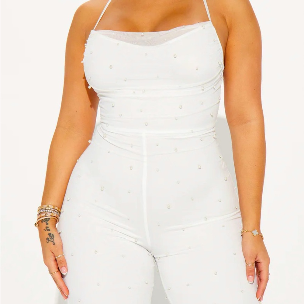 Pearl Accent White Jumpsuit